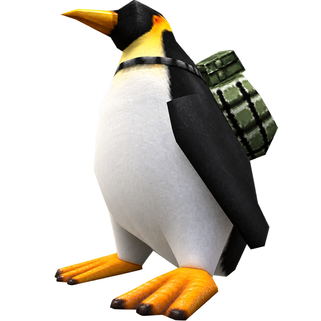Kamikaze Penguin mid-stride, pack secured